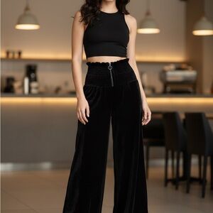 Rebecca Taylor Black Velvet Wide-Leg Pants